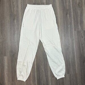Tan Lines White Jogger Sweatpants Cotton Relaxed Medium